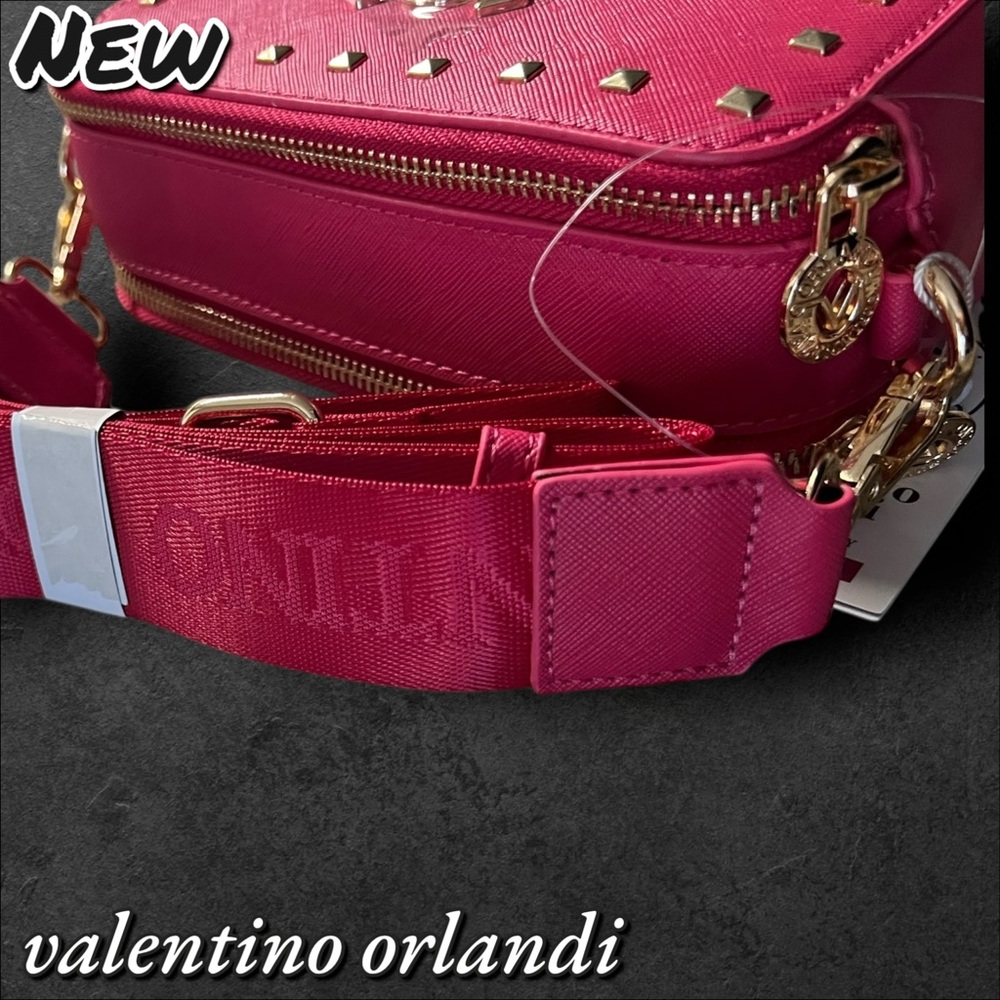 NEW Valentino Orlandi Pink Crossbody Bag – Studded Logo Design - Picture 10 of 11
